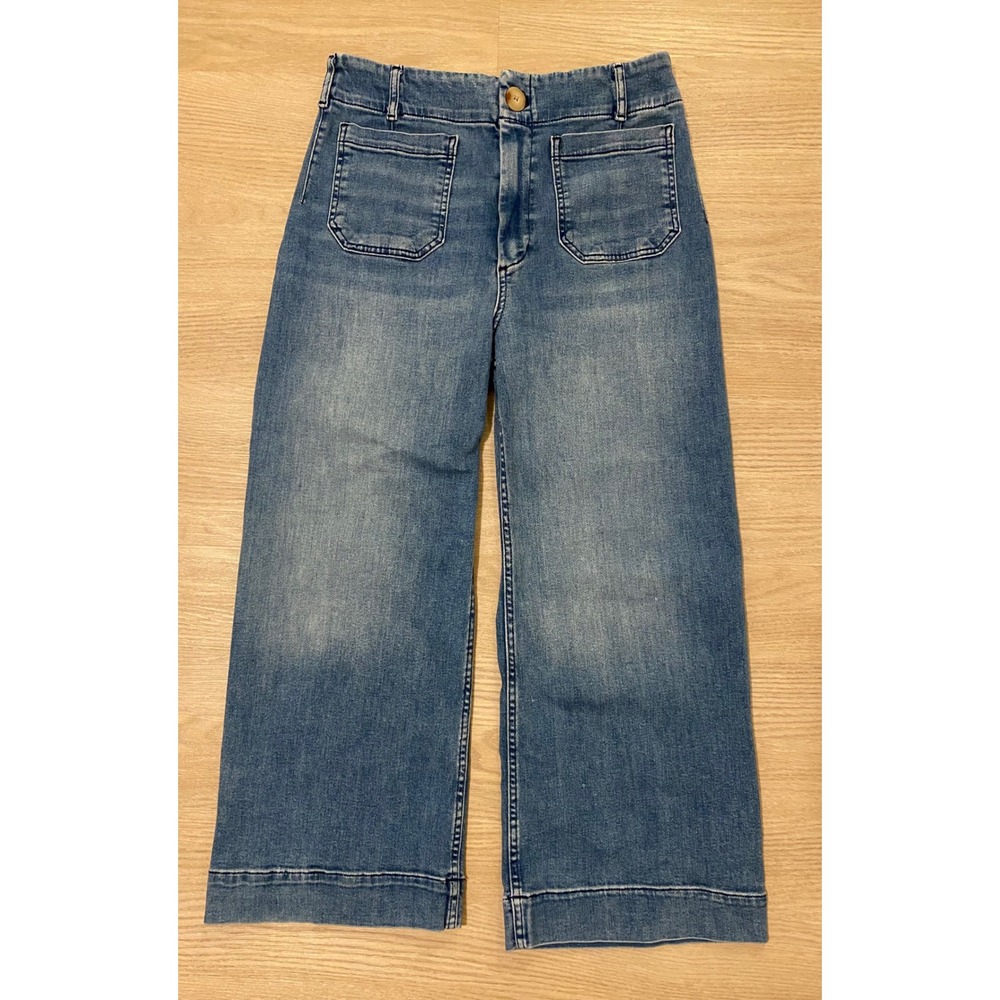 Maeve The Colette Wide Leg Crop Jeans 30 Blue Patch Pocket Boho Preppy - Picture 6 of 13
